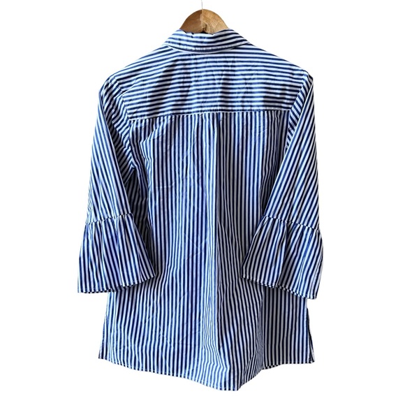 Charter Club Blue Striped Floral Button Down Blouse - Picture 4 of 6